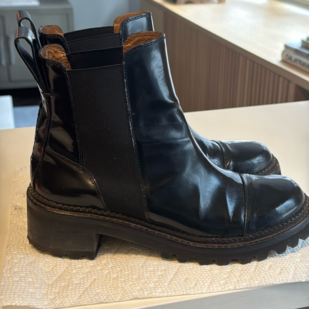 See by Chloe Black patent leather ankle boots